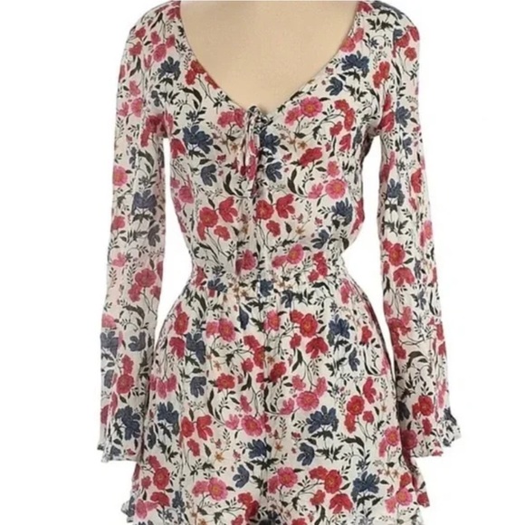 American Eagle Women's Romper Size Large Blue Multicolor Floral Long Sleeve EUC - Picture 13 of 13
